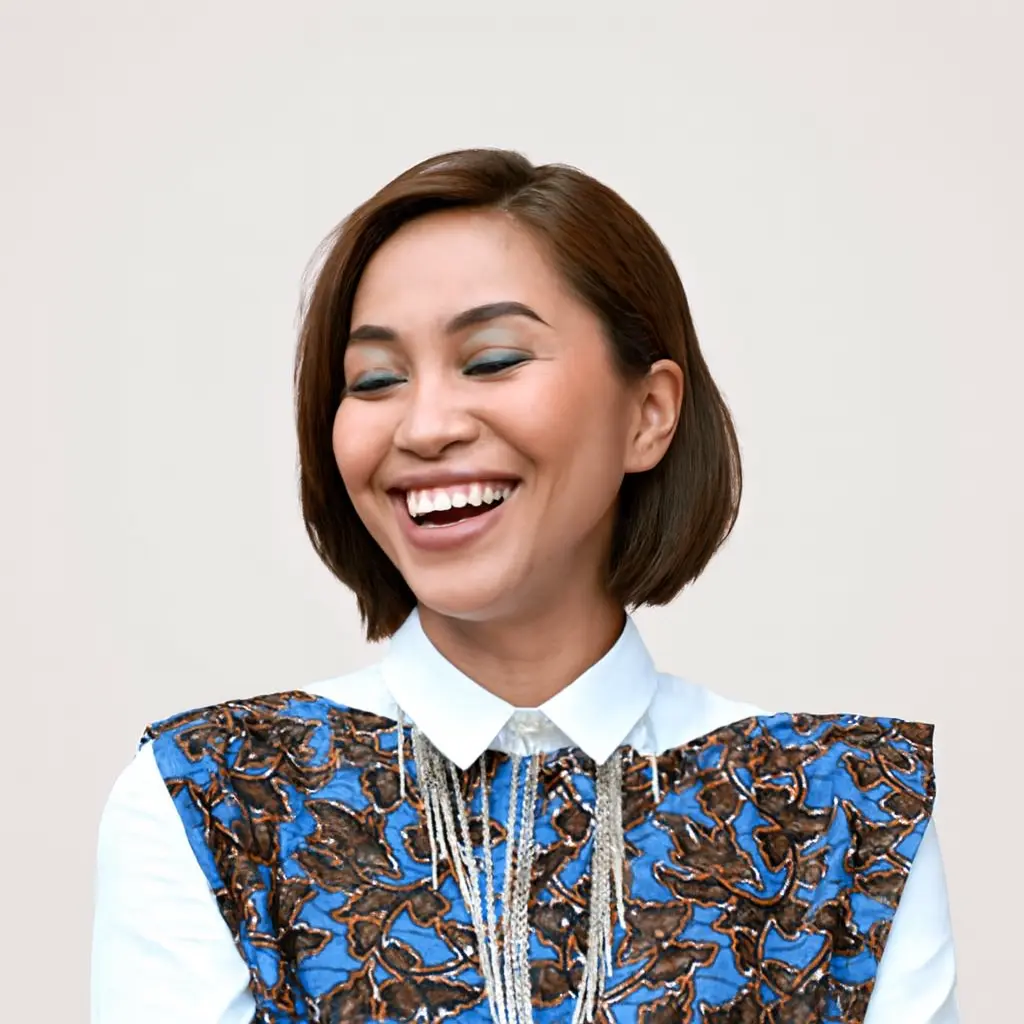 Woman wearing lux shirt